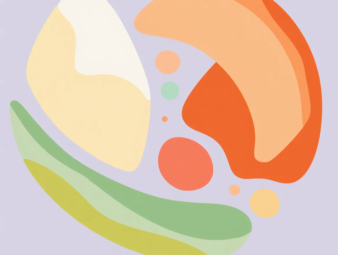 Abstract illustration representing a diverse plate with multiple food group colors arranged in a balanced composition